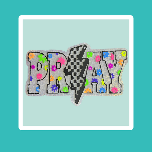 Pray With Checkered Lighting Bolt Freshie